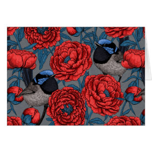Cartão Peônias e wrenes
