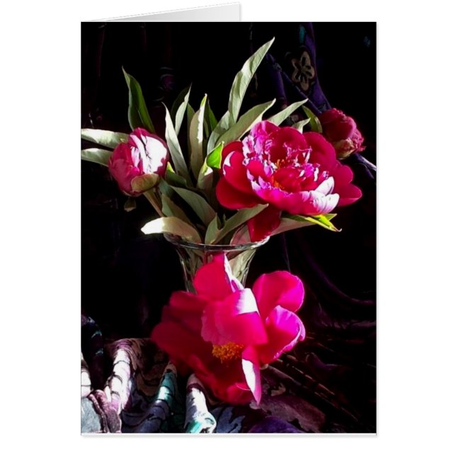 Cartão Peônias vermelhas românticas (Frente)