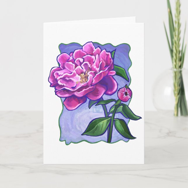Cartão Peony sobre Dia de as mães Azul e Feliz (Frente)