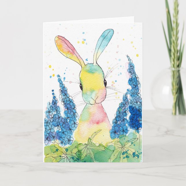 Cartão Peppermint Art Delphinium Bunny Greeting Card (Frente)