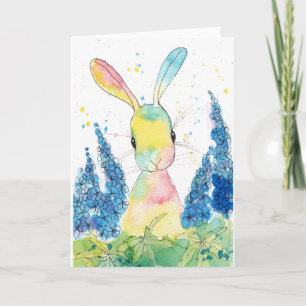 Cartão Peppermint Art Delphinium Bunny Greeting Card