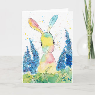 Cartão Peppermint Art Delphinium Bunny Greeting Card
