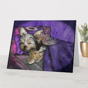 Cartão Pequena Arte Memorial Yorkie Anjo Adormecido Halo