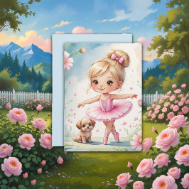 Cartão Pequena Ballerina Encantada e Placa de Vazio Puppy