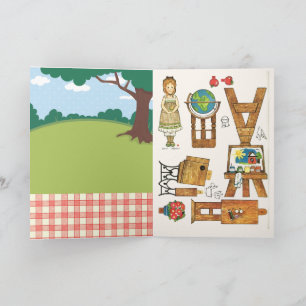 Cartão Pequena Boneca Gingham de Reprodução da Escola Ver