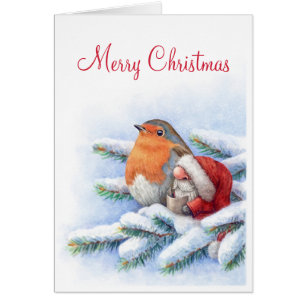 Cartão Pequenas Papais noeis com um ladrão vermelho