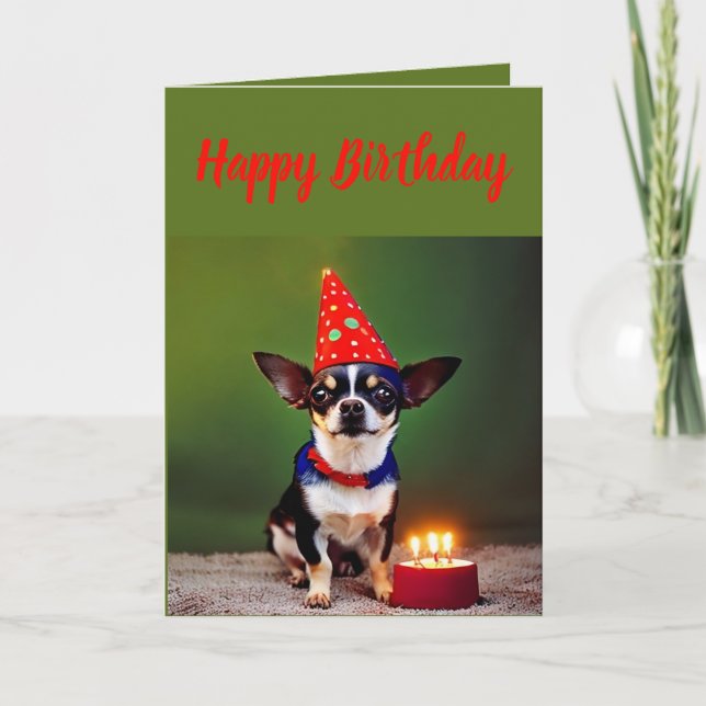 Cartão Pequeno Chihuahua e Bonito Aniversário (Frente)