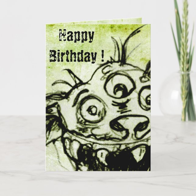 Cartão Pequeno desenho do monstro verde (Frente)