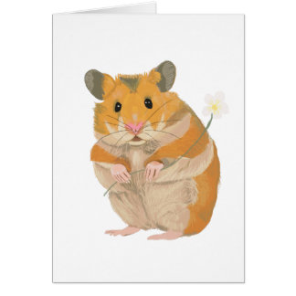 Cartão Pequeno Hamster bonito segurando uma flor