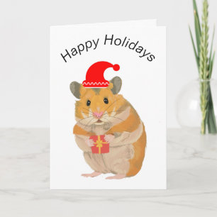 Cartão Pequeno Hamster de Natal bonito segurando um prese