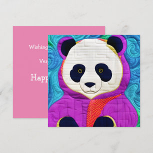 Cartão Pequeno Panda Adorável - Design tipo Quilt