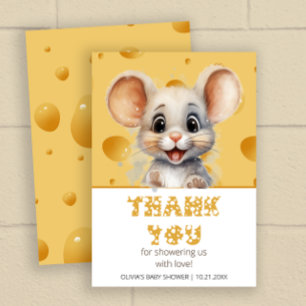 Cartão Pequeno rato no Chá de fraldas de queijo Obrigado