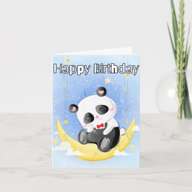 Cartão Pequeno Urso de Panda Sonolento | Feliz aniversári (Frente)