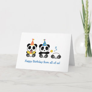 Cartão Pequenos Pandas Bonitos no Aniversário Branco de T