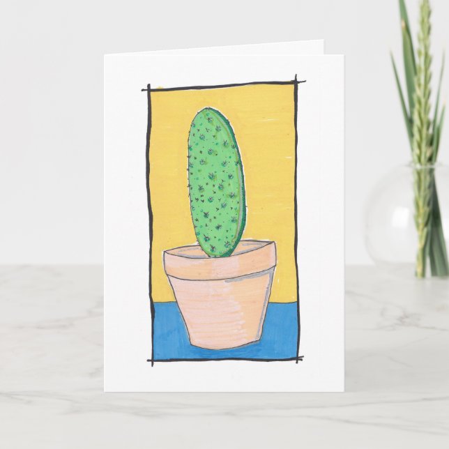 Cartão Pera de cactus, arte ingênua, suas palavras dentro (Frente)