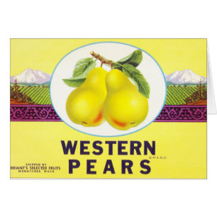 Cartão Pêras Ocidentais - Rótulo de Caixa de Frutas Antig
