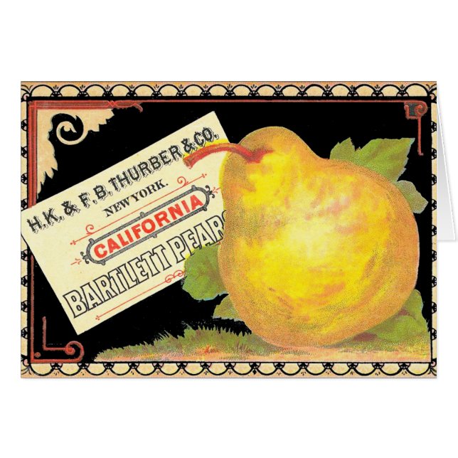 Cartão Pêras Thurber - Rótulo de Caixa de Frutas Antigas (Frente Horizontal)