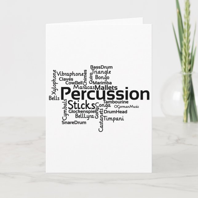 Cartão Percussion Word Cloud Black Text (Frente)