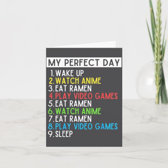 Cartão Perfect Day Anime Gaming Ramen Lover Funny Eat Sle (Frente)