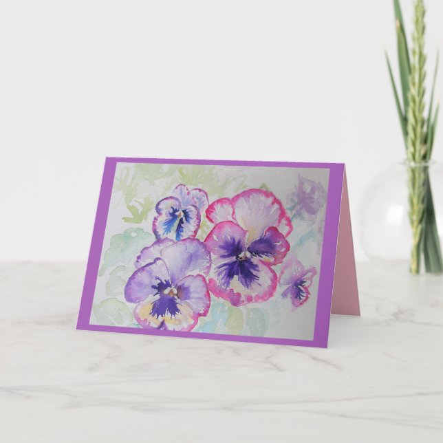 Cartão Perfect Pink Pansies Watercolor Greetings Card (Frente)