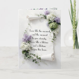 Cartão Pergaminho de Casamento com Lilases e Hortênsias
