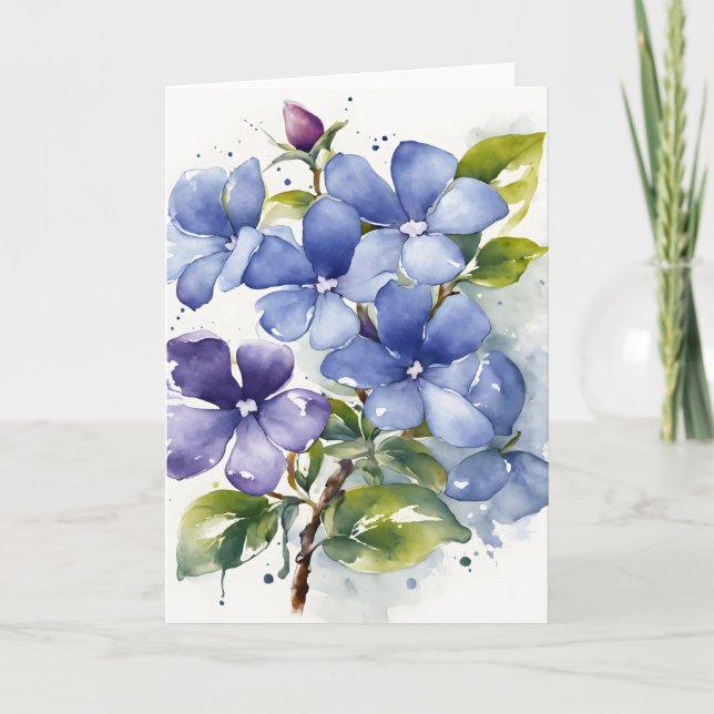 Cartão Periwinkle - Flores em aquarela (Frente)