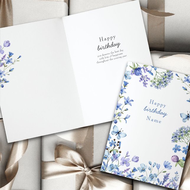 Cartão Periwinkle Wildflower Delicate Floral Birthday (Feminine floral periwinkle wildflowers personalized birthday card)