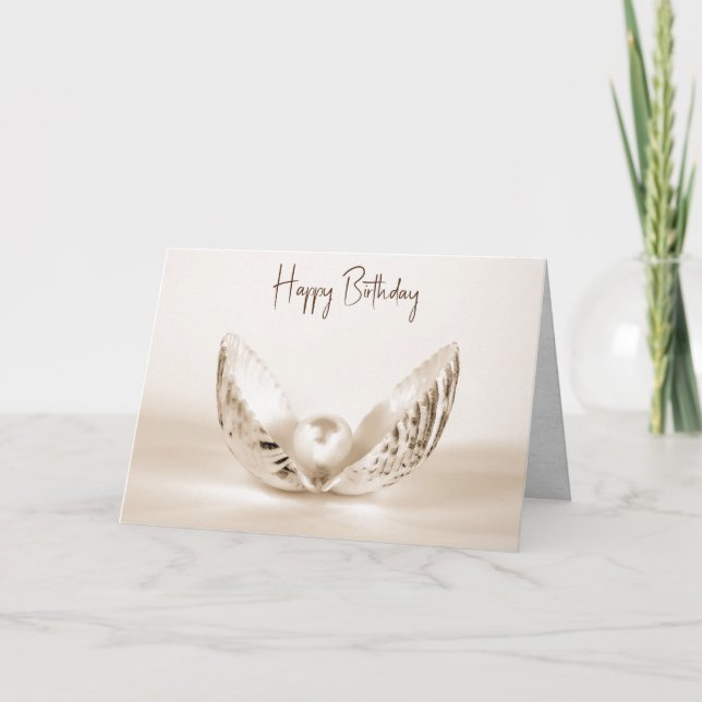 Cartão pérola de aniversário em casca de ostra (Frente)