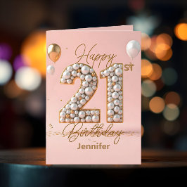 Cartão Pérolas Luxuosas e Acentos Dourados aniversário de