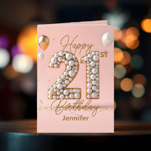 Cartão Pérolas Luxuosas e Enfeites Dourados Aniversário d