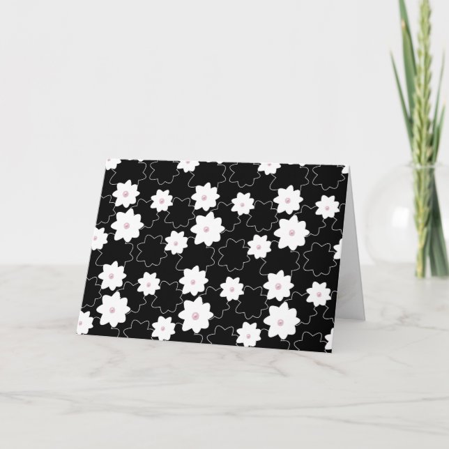 Cartão pérolas rosa no obrigado de flores (Frente)