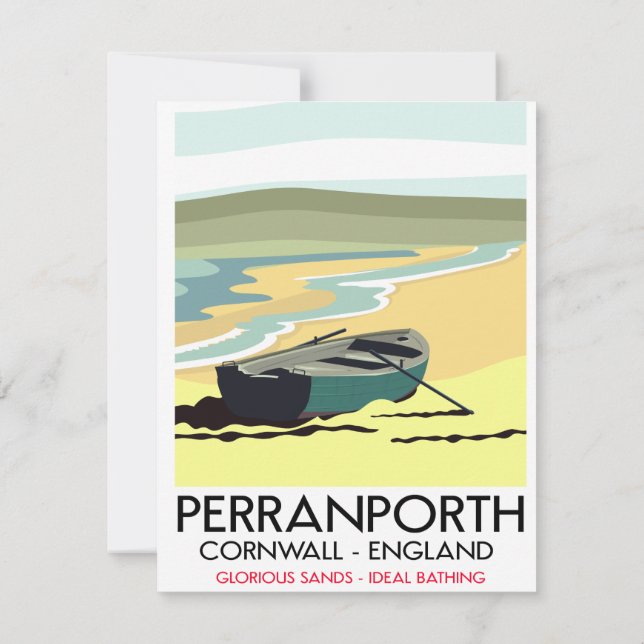 Cartão Perranporth Cornwall poster de viagens. (Verso)