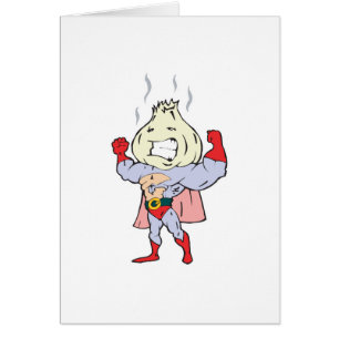 Cartão personagem de alho super-herói