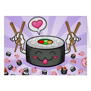 Cartão Personagem de desenho animado do sushi que come