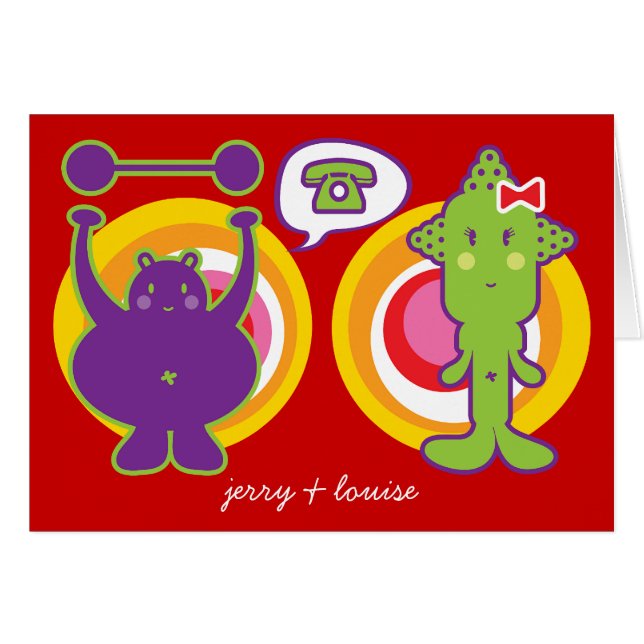 Cartão Personagem de desenho animado Purple & Miss Green  (Frente Horizontal)