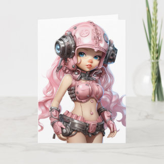 Cartão Personagem de Steampunk Girl do Helmet Rosa
