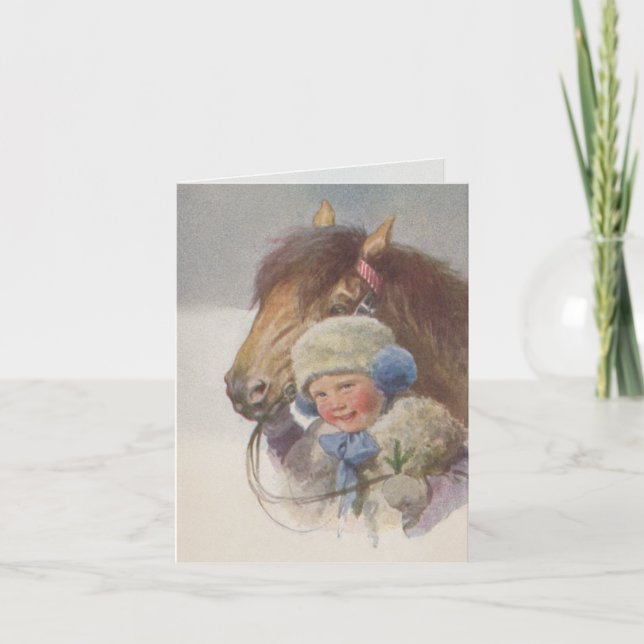 Cartão Personal Antique Winter Pony Art Note Card Cards (Frente)