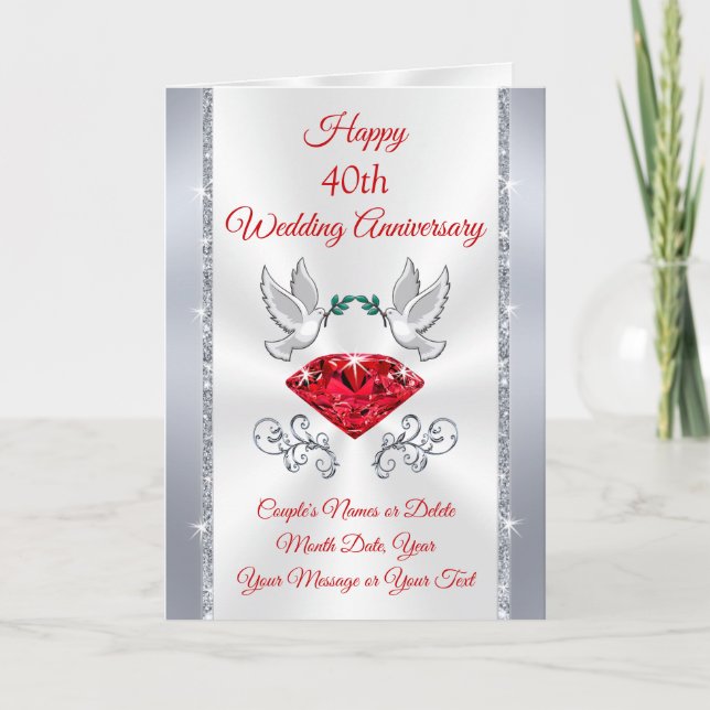 Cartão Personalised 40th Wedding Anniversary Cards 3 Size (Frente)
