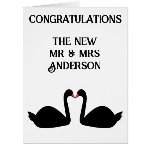 Cartão Personalização de Swans Negros Beijando Casamento 