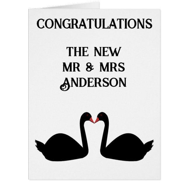Cartão Personalização de Swans Negros Beijando Casamento  (Frente)