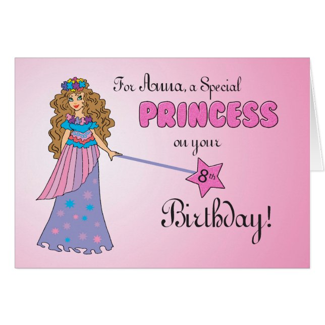 Cartão PERSONALIZADA Anna 8th Birthday Pink Princess (Frente Horizontal)