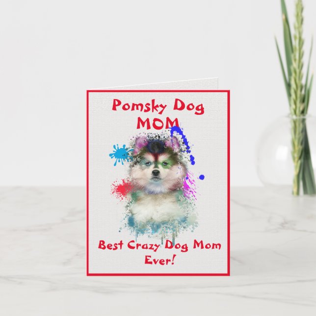 Cartão Personalizada Pomsky Mãe Cachorro Mais Louco Dama  (Frente)