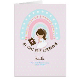 Cartão Personalizada Primeira Sagrada Comunhão Menina Mar