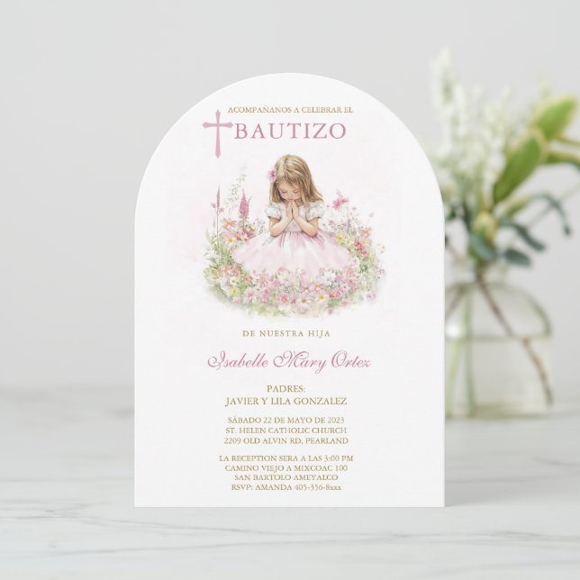 Cartão Personalizado Batizado Menina (Em pé/Frente)