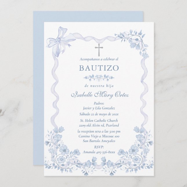 Cartão Personalizado Batizado Menina (Frente/Verso)