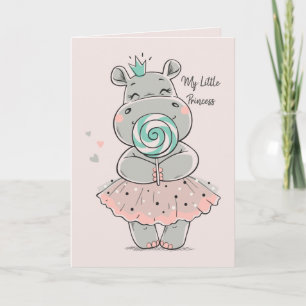Cartão Personalizado - Cute Hippo Princess Birthda