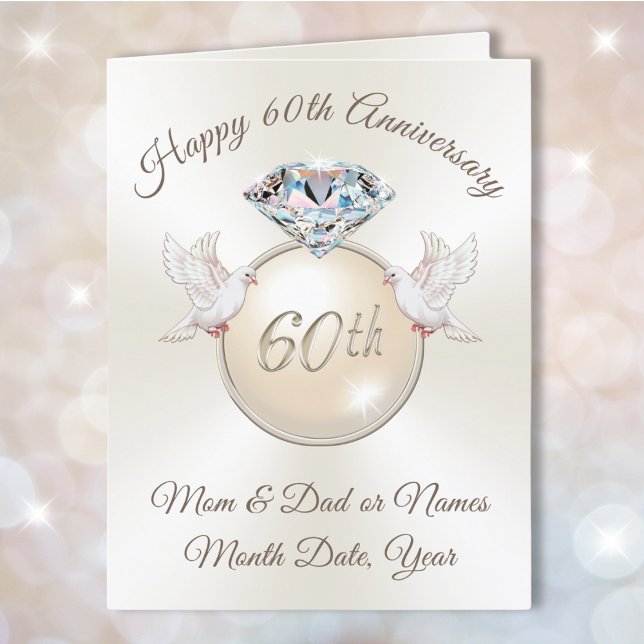 Cartão personalizado de 60 anos para pais (60th wedding anniversary card. Diamond anniversary cards. happy 60th anniversary mom and dad.)