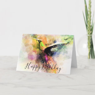 Cartão personalizado de beija-flor aquarela