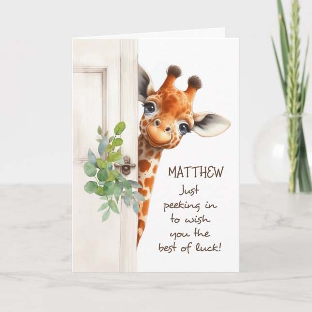 Cartão Personalizado de Boa Sorte com Girafa (Frente)