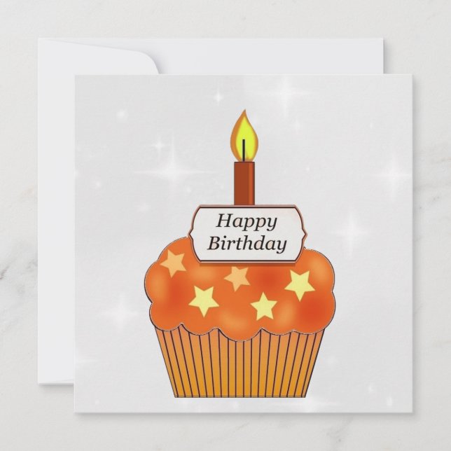 Cartão Personalizado de Cupcake Laranja Feliz de A (Frente)